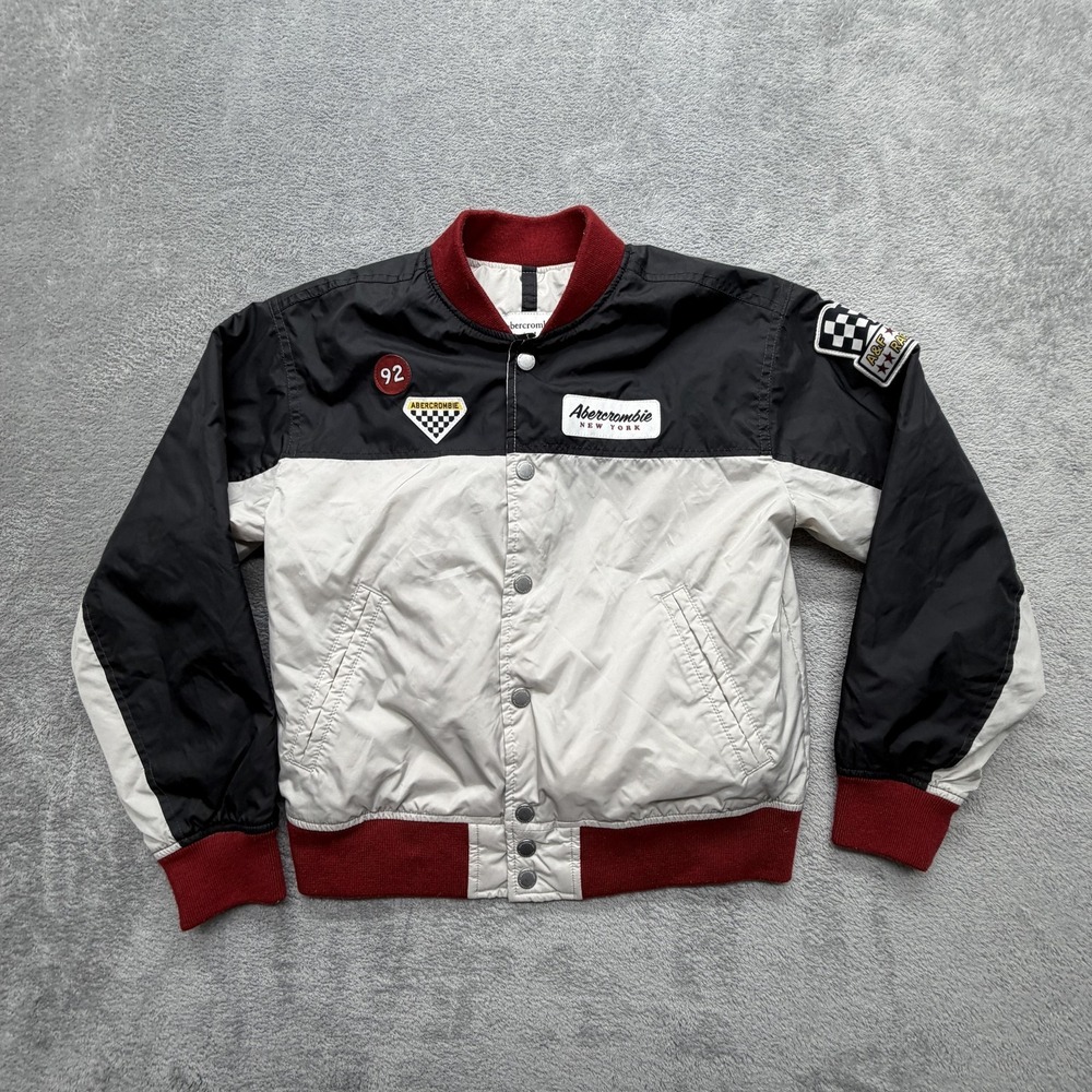 Abercrombie‎ Kids Jacket Youth 9-10 Years White Bomber Colorblock Snap Insulated